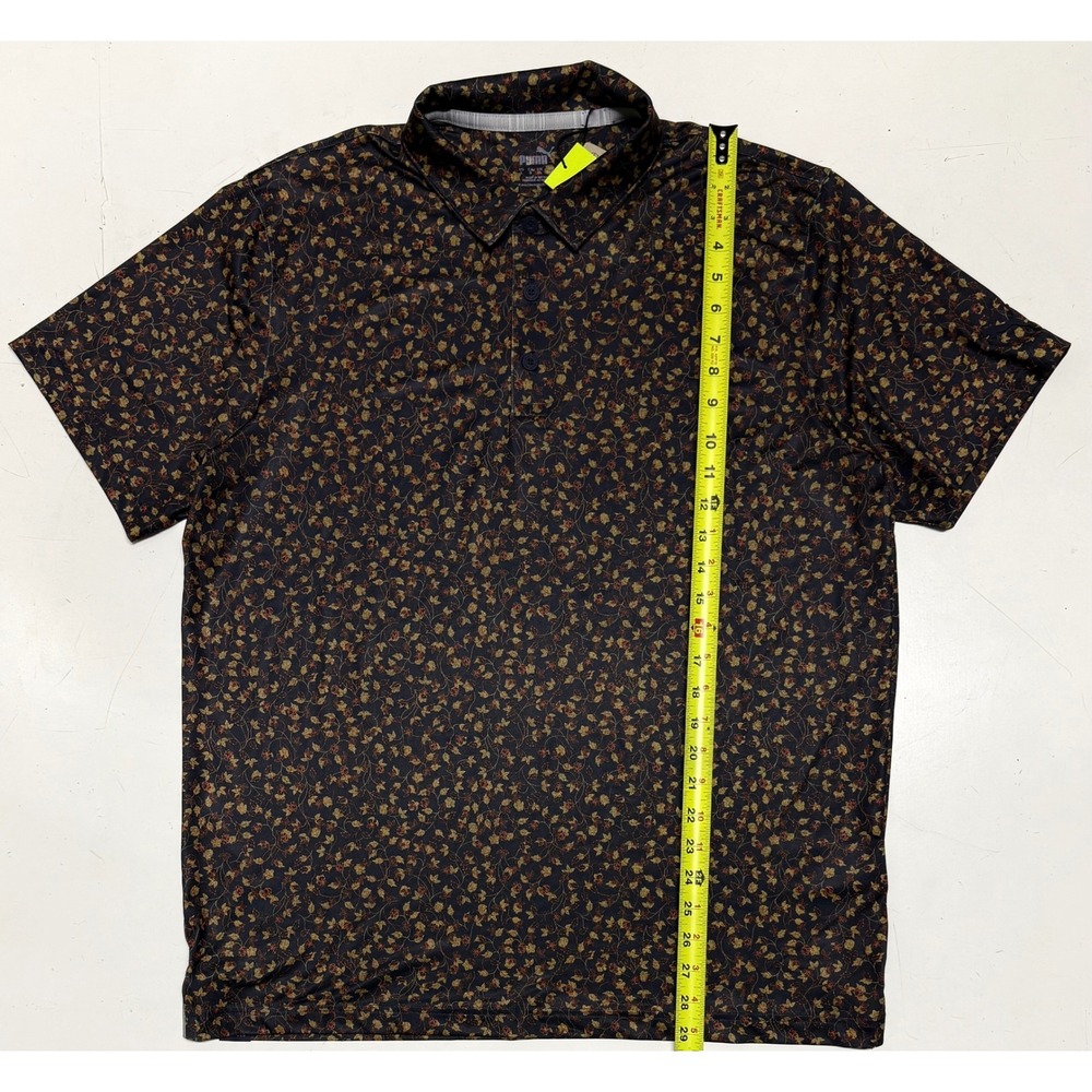Puma Golf Mens Large Floral Leaf Print Polo Shirt Cloudspun NWT Short Sleeve